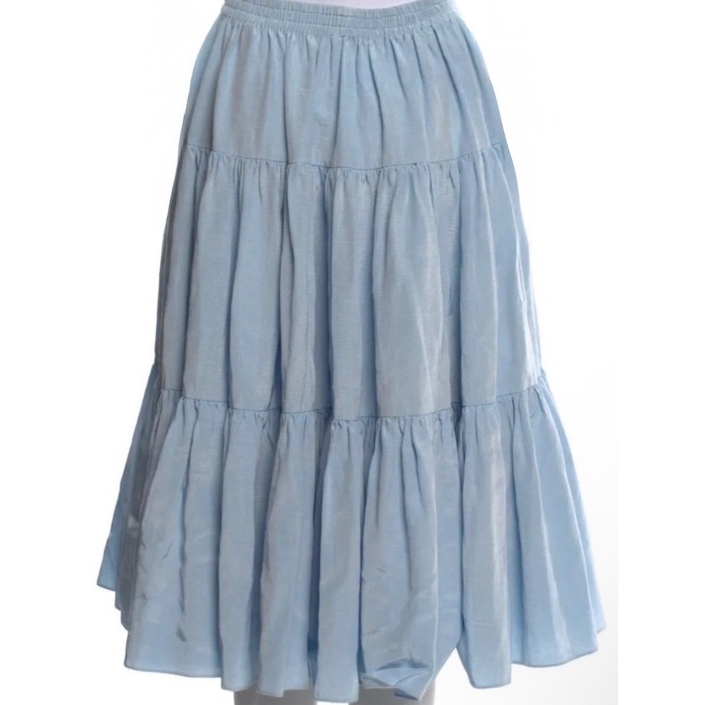 Batsheva Tiered Midi Skirt Size 12 Blue Elastic Waist Made in USA MSRP $395